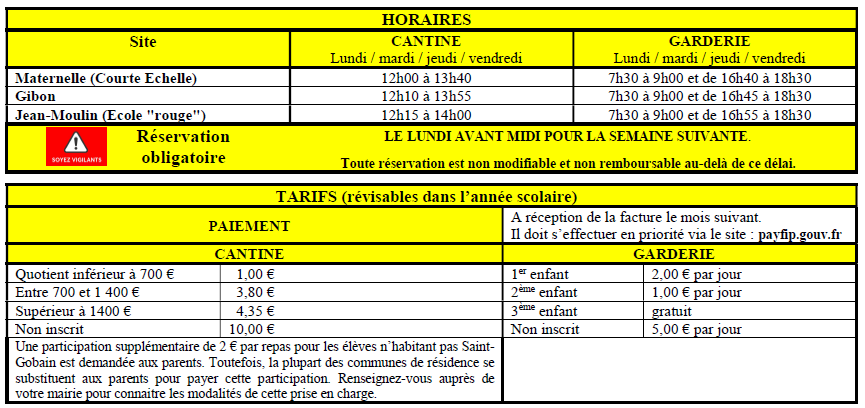 PARASCOLAIRE - TARIFS à partir du 01.01.2026